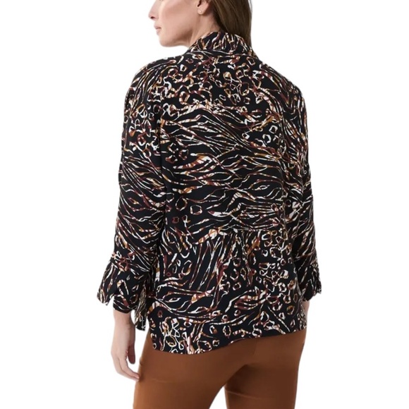 Joseph Ribkoff Black Brown Henley Blouse Long Sleeve Size 10 - Picture 2 of 10